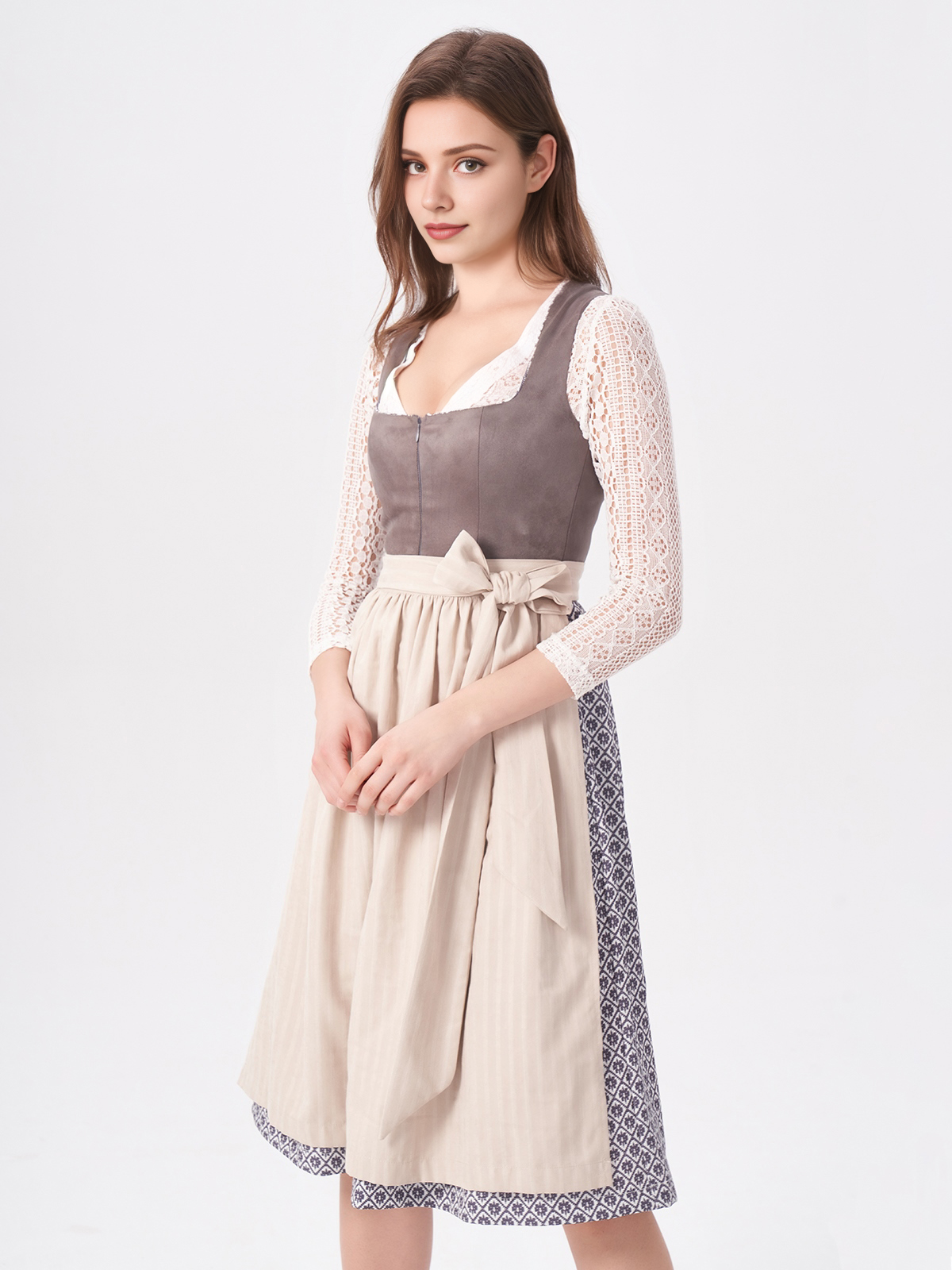 Blaues Samt-Dirndl in Grau