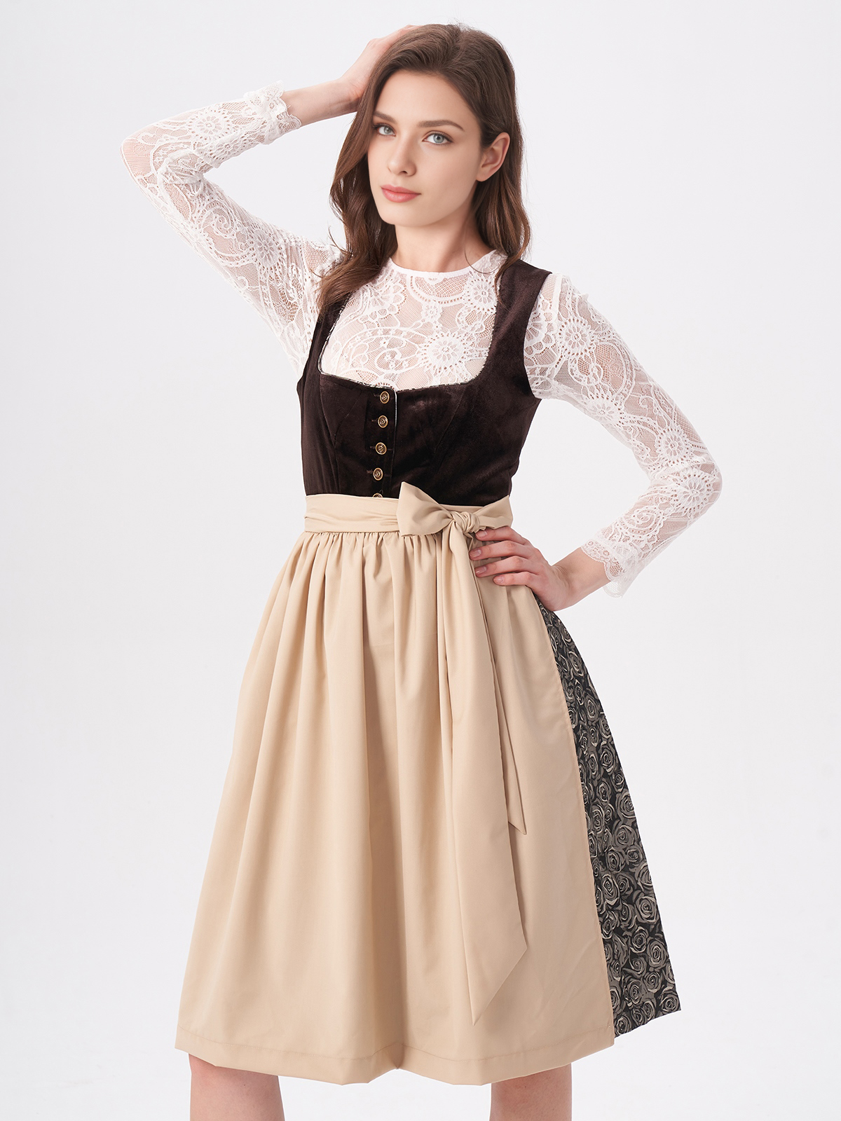 Gelbes Dirndl mit Brauner Schürze